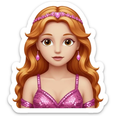 Venus, Goddess of Love with long reddish blonde hair, pink sequin outfit sticker