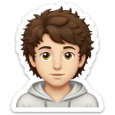 Brunette fluffy hair, Hazel eyes, teenage boy, kinda wide nose sticker