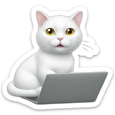White cat typing on a laptop meme  sticker