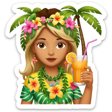 Tropical girl on island with deink sticker