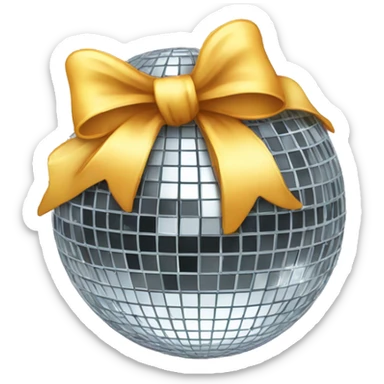 A disco ball with a bow sticker