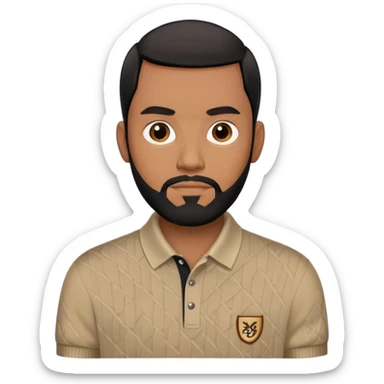 Light brown skin man with black beard with black combover hairstyle  wearing a burberry sweater polo sticker