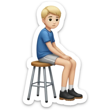 a boy is sitting on a stool seeing whole body on left side sticker