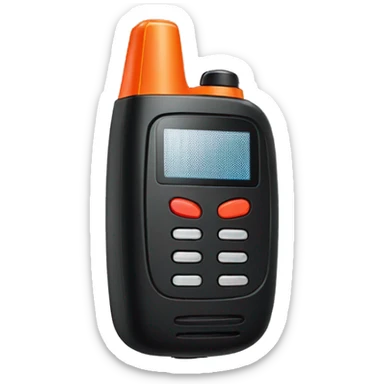 black walkie talkie with red-orange button on side sticker
