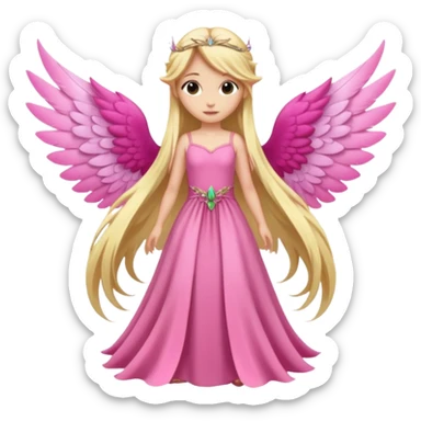 Fairy long blonde hair pink long dress large wings sticker