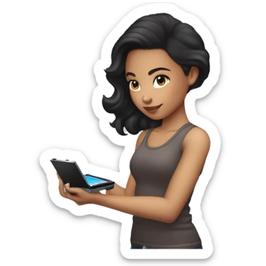 dark haired lightskin girl  playing nintendo ds sticker