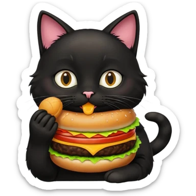 Black cat eating hamburger  sticker
