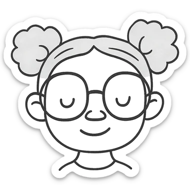 african american girl head with oversize glasses and gray hair in bunches, hand drawn outlined icon sticker