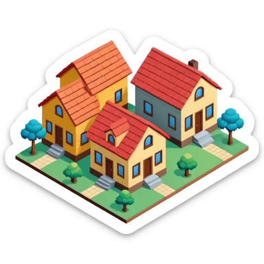 group of 3 houses representing neighborhood isometric houses on transparent background sticker
