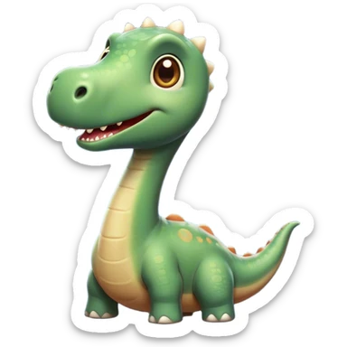 Cinematic Cute Brontosaurus Portrait Emoji, Head tilted playfully with a gentle smile, featuring a charming, massive form with an elongated neck and a small, endearing head adorned with bright, curious eyes, Simplified yet irresistibly adorable features, highly detailed, glowing with a warm, inviting prehistoric glow, high shine, affectionate and lively, stylized with a touch of whimsical ancient charm, soft glowing outline, capturing the essence of a playful Brontosaurus that seems as if it could amble out of the screen into your arms! sticker