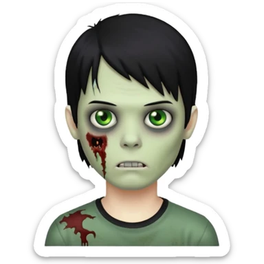 Make a zombie boy with black mullet emo hair  sticker