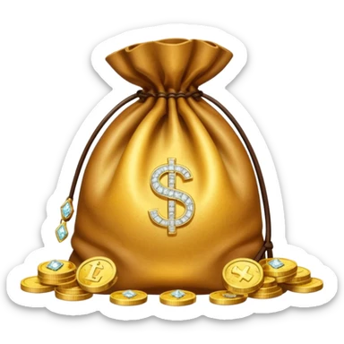 Create an emoji that shows a stack of gold coins, a diamond, and a money bag together. sticker