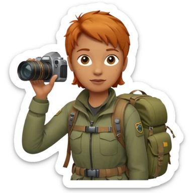 
wildlife photographer, trekking clothes, ginger hair sticker