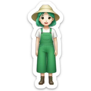 korean farmer girl green hair sticker