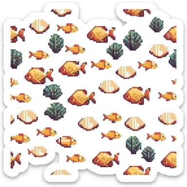 carpet on the ocean floor with shells and fish, pixel art style sticker