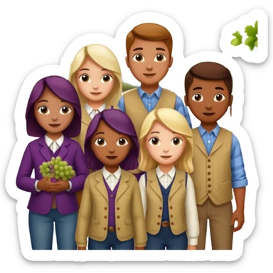 Make a photo of 5 project managers, specificly 3 girls and 2 boys, that are making project for improvment of the vineyard sticker