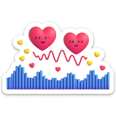 adorable sound wave character with love hearts falling in love with beautiful music sticker