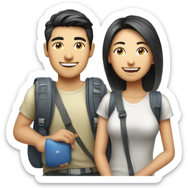 Attractive young  Asian couple traveling having fun sticker