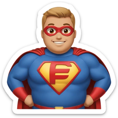 fat super hero with f on his chest sticker