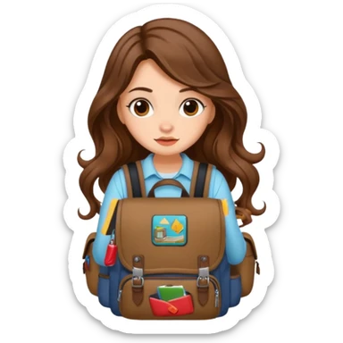cute woman long wavy brown hair tattoos hiding in backpack sticker