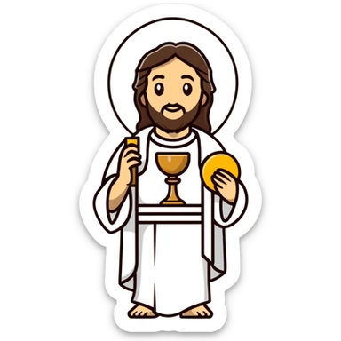 Jesus holding the Eucharist and chalice, celebrating mass sticker