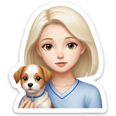 A stunning girl with delicate features, porcelain skin, and a confident yet gentle aura that captures attention effortlessly and a dog sticker