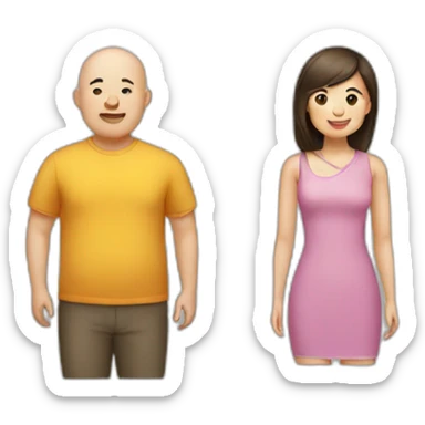 4 friends. Chinese lady, bald man, fat man, brown hair lady sticker