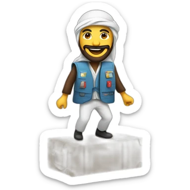 arab with a beard in a squared cardboard vest dancing on top of a plane sticker