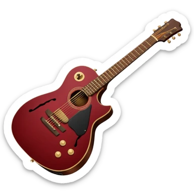 A guitar with a black pick guard, red dark red body, and a dark wood neck sticker