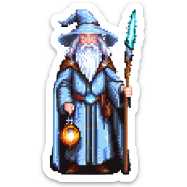 Gandalf the wizard with white beard, staff, and magical robe sticker