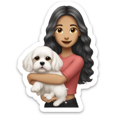 Maltese puppy with light skin Filipino girl owner long wavy hair sticker