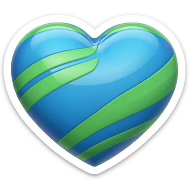 Glossy blue heart with green athletic stripes sticker