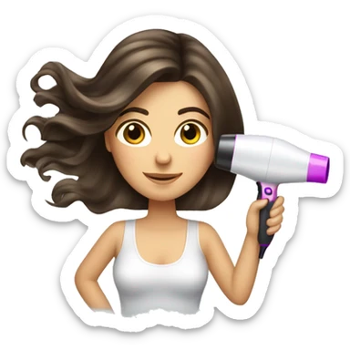 Brunette girl blow drying hair sticker