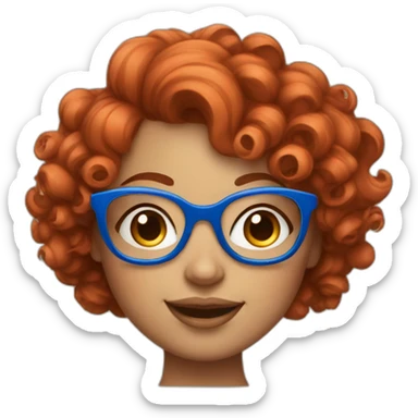 a curvy girl with curly red hair and blue glasses winking sticker