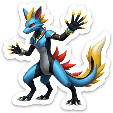 Edgy futuristic Delphox-Zeraora-Salandit-Lucario-fusion sticker