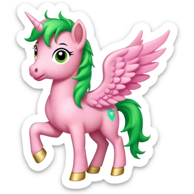 pink pony with green mane and with wings happy sticker