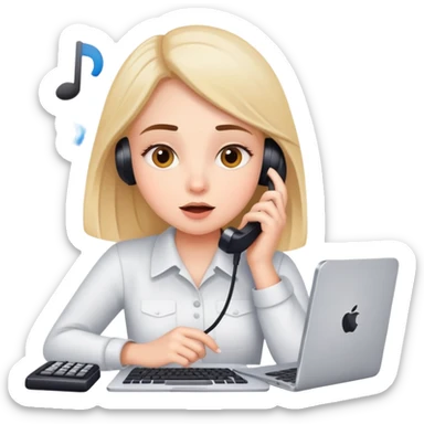 busy girl with a lot of phone calls and work, computer sticker