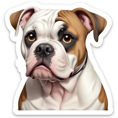 Cinematic Comical Black and White American Bulldog Portrait Emoji, Head tilted dramatically with an exaggeratedly shocked or offended expression, short fur with black and white markings, a slightly wrinkled forehead, wide, expressive brown eyes filled with exaggerated disbelief, Simplified yet hilariously expressive features, highly detailed, glowing with a slightly sassy glow, high shine, dramatic yet playful, stylized with an air of attitude, bright and endearing, soft glowing outline, capturing the essence of a sassy and over-the-top pup, so meme-worthy it feels like it could side-eye its way into internet fame instantly! sticker