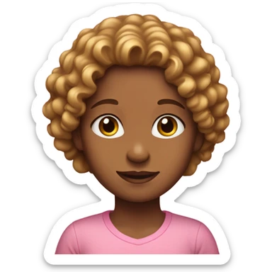 Carmel skin girl with curly hair and a pink shirt sticker