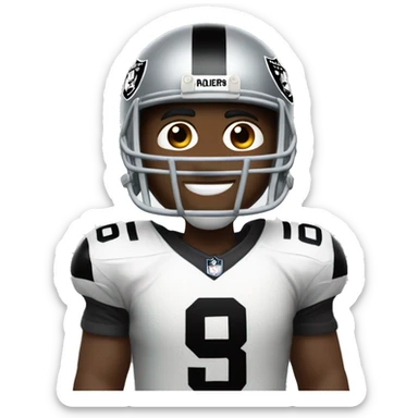man wearing oakland raiders nfl football helmet and jersey sticker