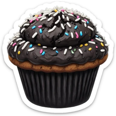black coloured muffin with black topping sticker