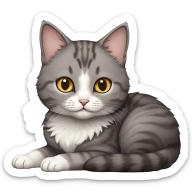 full body tiny short hair dark grey and white cat with hazel eyes lying down sticker