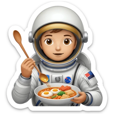 A person in a spacesuit eating Korean food sticker