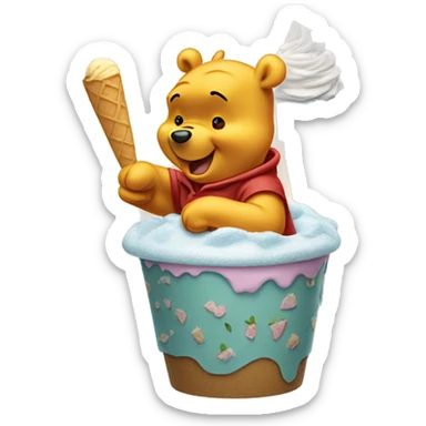 Winnie the Pooh eating ice cream  sticker