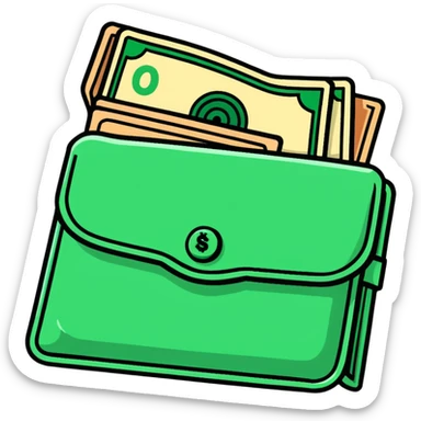 cartoon wallet with cash peeking out sticker