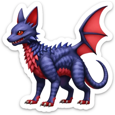 with red markings, scaley scaly batty feline-like quadrupedal digitigrade furry feral Bastet-Noibat-Gatomon-Garchomp-Digimon-Fakémon-Pokémon-creature (full body) sticker