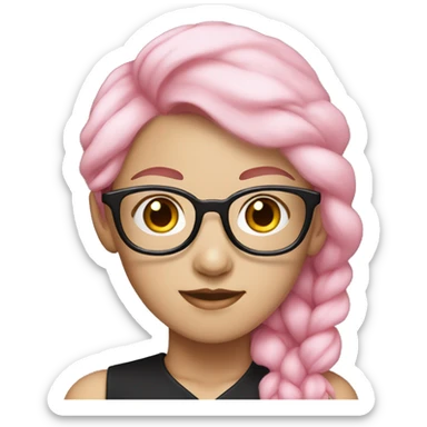 Korean girl with pink hair and blue tips in her hair wearing thin glasses and a black dress sticker