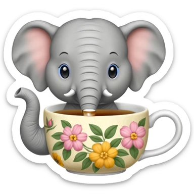 elephant with tea cup sticker