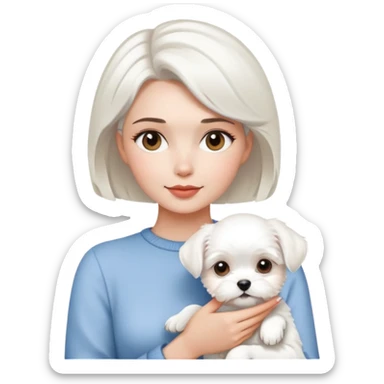 to hold a white Maltese a pretty woman with short hair sticker