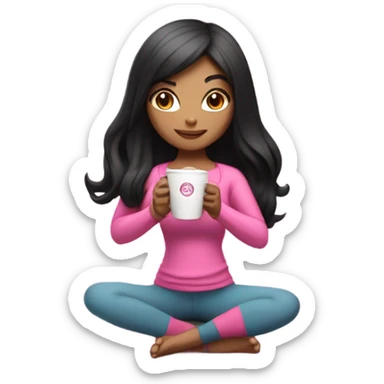 Yoga catgirl with coffee black long hair and gothic skin full body pink sport  sticker